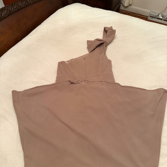 Azazie One Shoulder Tan Dress - Picture 9 of 15